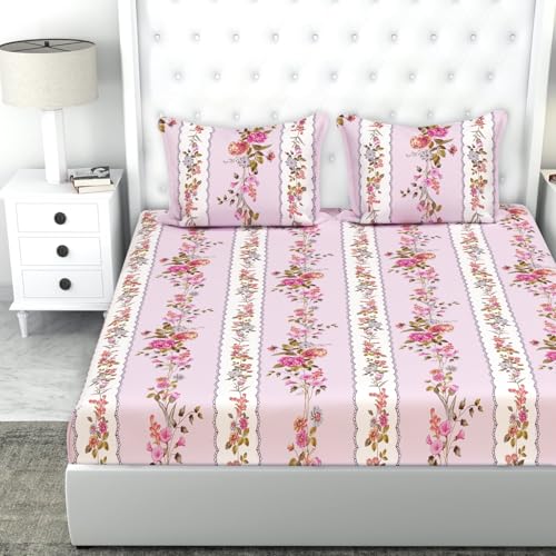 VAS COLLECTIONS Microfiber 220 GSM Glace Cotton AC Comforter Set King Size Double Bed with Flat Bedsheet 90x100 inch and 2 Pillow Covers | 4 Piece Bedding Set - Light Pink & White - Image 4