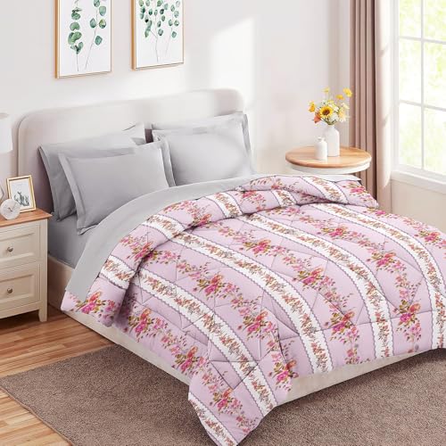 VAS COLLECTIONS Microfiber 220 GSM Glace Cotton AC Comforter Set King Size Double Bed with Flat Bedsheet 90x100 inch and 2 Pillow Covers | 4 Piece Bedding Set - Light Pink & White - Image 5