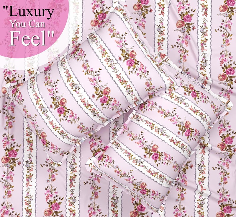 VAS COLLECTIONS Microfiber 220 GSM Glace Cotton AC Comforter Set King Size Double Bed with Flat Bedsheet 90x100 inch and 2 Pillow Covers | 4 Piece Bedding Set - Light Pink & White - Image 3