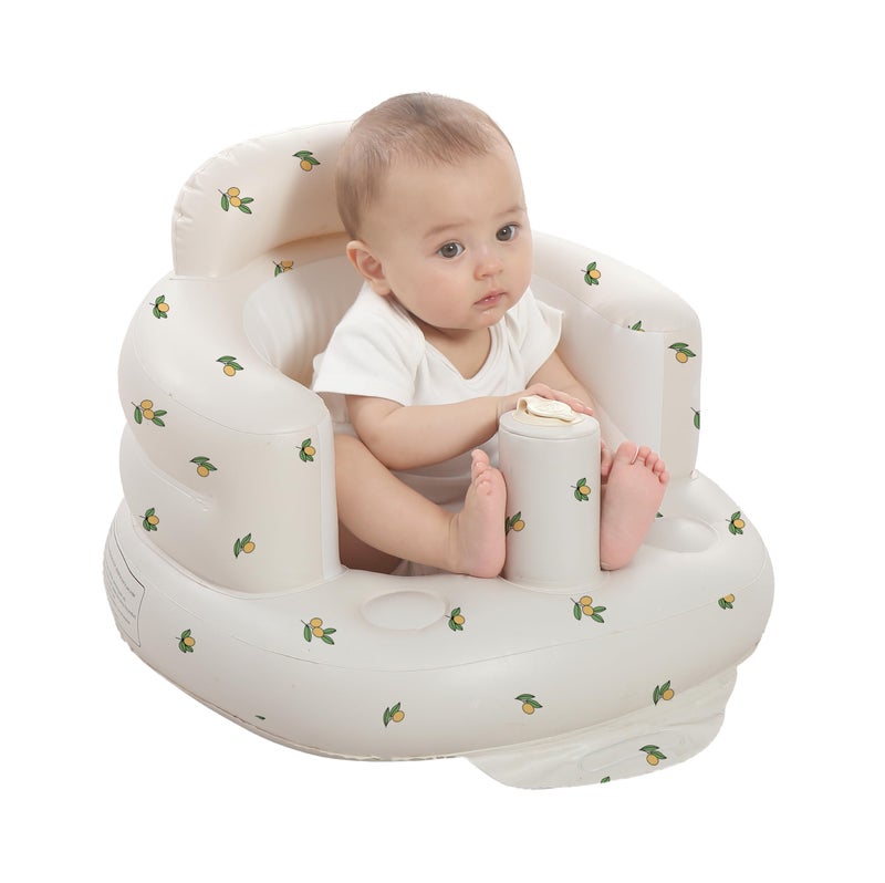 AGITVPS Upgrade Inflatable Baby Seat with Tray for Babies 3-36 Months, Built in Air Pump Bumbo Seat with Tray, Baby Chair Sit Me up Floor Seat for Baby, Learning to Sit&Feeding (Pillar-Olive) - Image 1