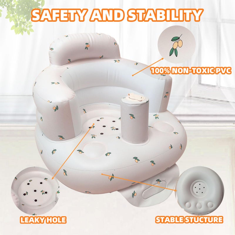 AGITVPS Upgrade Inflatable Baby Seat with Tray for Babies 3-36 Months, Built in Air Pump Bumbo Seat with Tray, Baby Chair Sit Me up Floor Seat for Baby, Learning to Sit&Feeding (Pillar-Olive) - Image 3