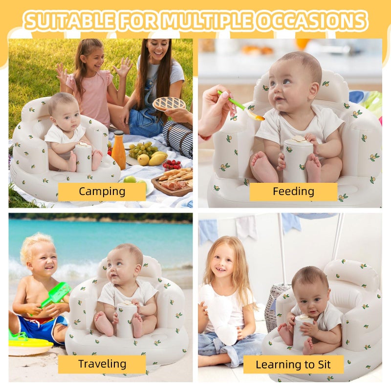 AGITVPS Upgrade Inflatable Baby Seat with Tray for Babies 3-36 Months, Built in Air Pump Bumbo Seat with Tray, Baby Chair Sit Me up Floor Seat for Baby, Learning to Sit&Feeding (Pillar-Olive) - Image 4