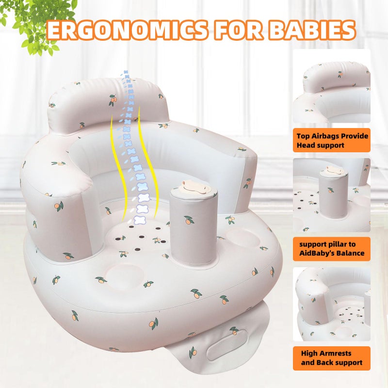 AGITVPS Upgrade Inflatable Baby Seat with Tray for Babies 3-36 Months, Built in Air Pump Bumbo Seat with Tray, Baby Chair Sit Me up Floor Seat for Baby, Learning to Sit&Feeding (Pillar-Olive) - Image 2
