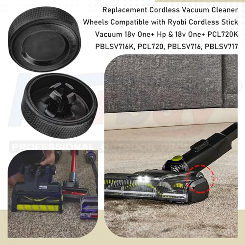 Karbay 2 Sets of Upgraded Replacement Wheel and Gasket for Ryobi 18v Cordless Stick Vac PCL720B, PCL720K, PBLSV716B, PBLSV716K, PBLSV717B, PBLSV717K Cordless Vacuum Cleaner - Silicone Replacement Wheels - Image 5
