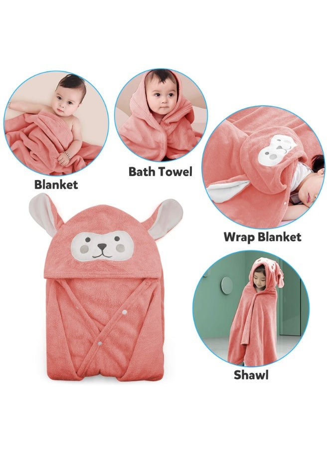 Children's Hooded Bath Towel, Super Absorbent Quick Dry Coral Fleece, 70x140cm, Cartoon Animal Design - Image 3