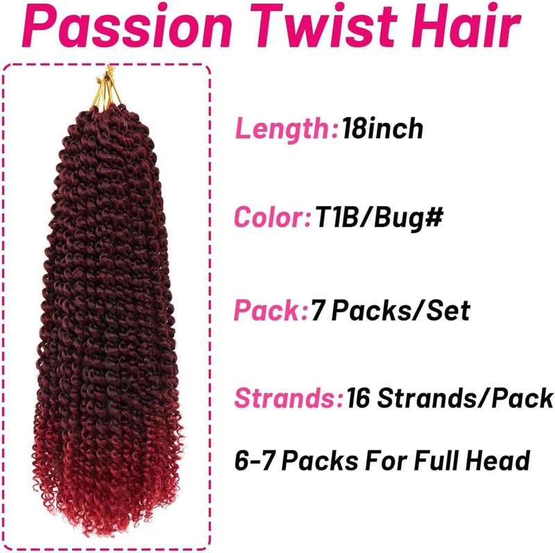 Dorsanee 7 Packs Passion Twist Hair 18 Inch Water Wave Passion Twist Crochet Braiding Hair Synthetic Braids Goddess Locs Long Bohemian Locs Hair (22Strands/Pack, Tbug#) - Image 4