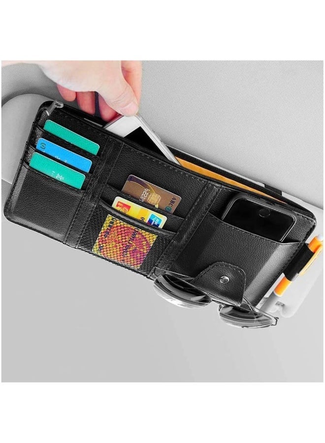 Arabest Car Visor Organizer with Sunglass Holder,Multi-Functional Car Sun Visor Organizer with Zipper for Cards,Money,Tickets,Leather Interior Accessories (Black) - Image 2