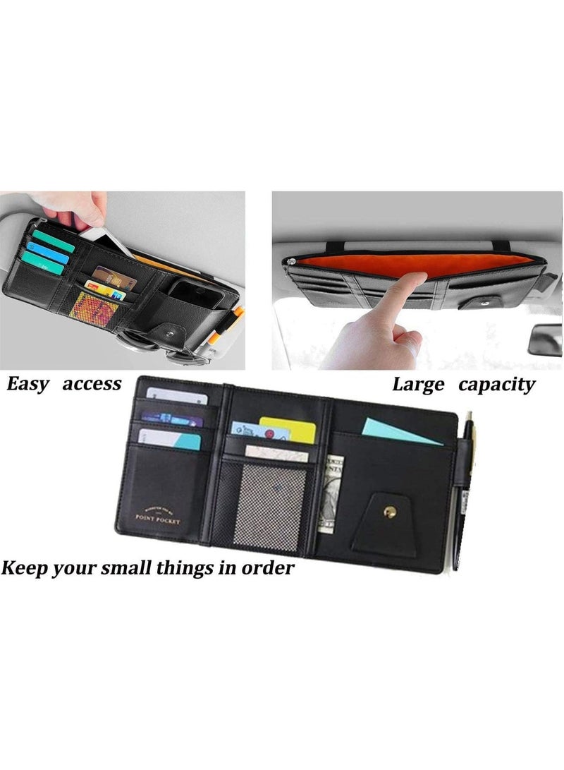Arabest Car Visor Organizer with Sunglass Holder,Multi-Functional Car Sun Visor Organizer with Zipper for Cards,Money,Tickets,Leather Interior Accessories (Black) - Image 4