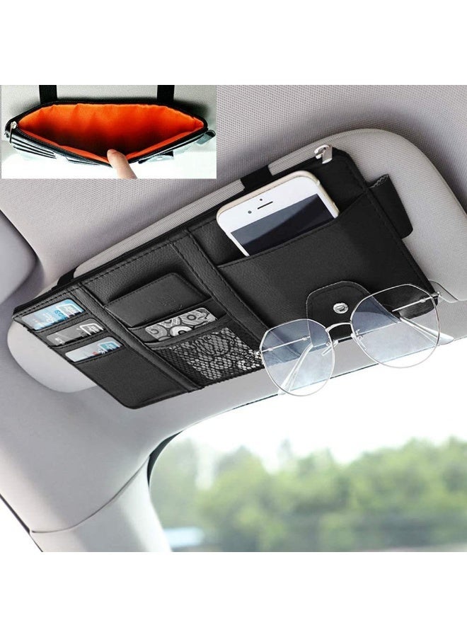 Arabest Car Visor Organizer with Sunglass Holder,Multi-Functional Car Sun Visor Organizer with Zipper for Cards,Money,Tickets,Leather Interior Accessories (Black) - Image 3