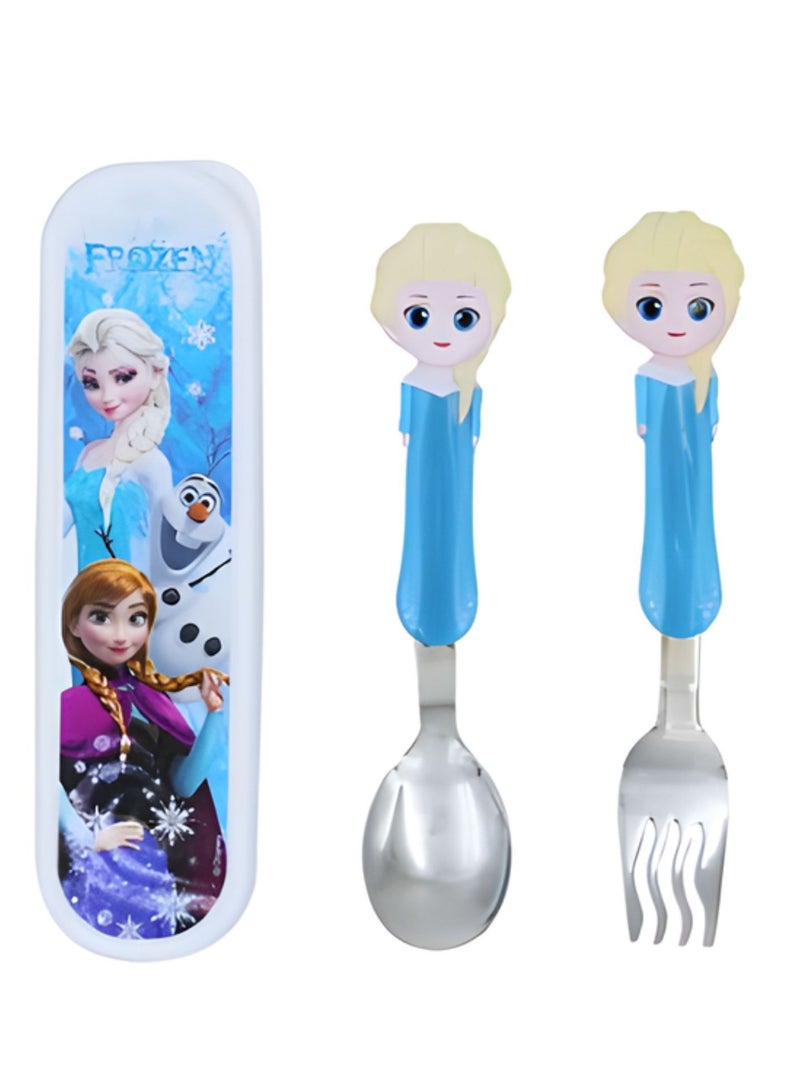 ديزني مجموعة أدوات مائدة لإطعام الأطفال معدنية مع شخصية كرتونية متنوعة ثلاثية الأبعاد (إلسا فروزن) - Image 1