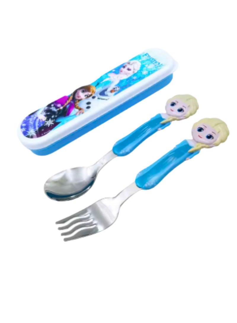ديزني مجموعة أدوات مائدة لإطعام الأطفال معدنية مع شخصية كرتونية متنوعة ثلاثية الأبعاد (إلسا فروزن) - Image 2