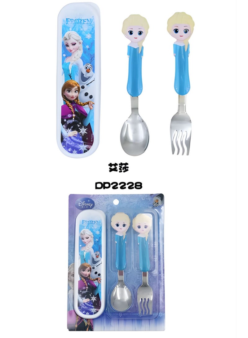 ديزني مجموعة أدوات مائدة لإطعام الأطفال معدنية مع شخصية كرتونية متنوعة ثلاثية الأبعاد (إلسا فروزن) - Image 3
