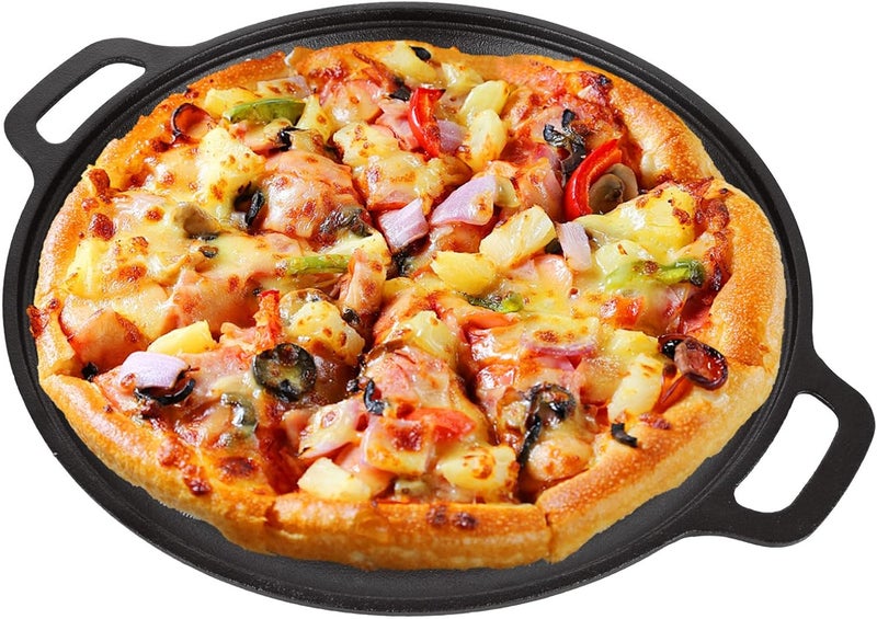 LOPYXBR Cast Iron Pizza Pan 12Inch/30CM Cast Iron Skillet Pan with Handle, Pre-Seasoned Round Cast Iron Griddle Pan for Tortillas, Baking Stove, Grill BBQ and Camping, Oven Safe - Image 1