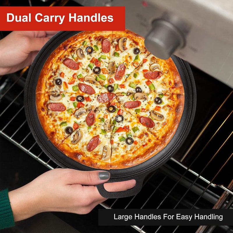 LOPYXBR Cast Iron Pizza Pan 12Inch/30CM Cast Iron Skillet Pan with Handle, Pre-Seasoned Round Cast Iron Griddle Pan for Tortillas, Baking Stove, Grill BBQ and Camping, Oven Safe - Image 3
