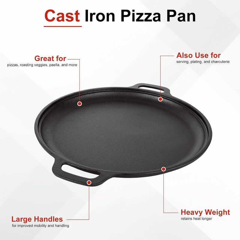 LOPYXBR Cast Iron Pizza Pan 12Inch/30CM Cast Iron Skillet Pan with Handle, Pre-Seasoned Round Cast Iron Griddle Pan for Tortillas, Baking Stove, Grill BBQ and Camping, Oven Safe - Image 5