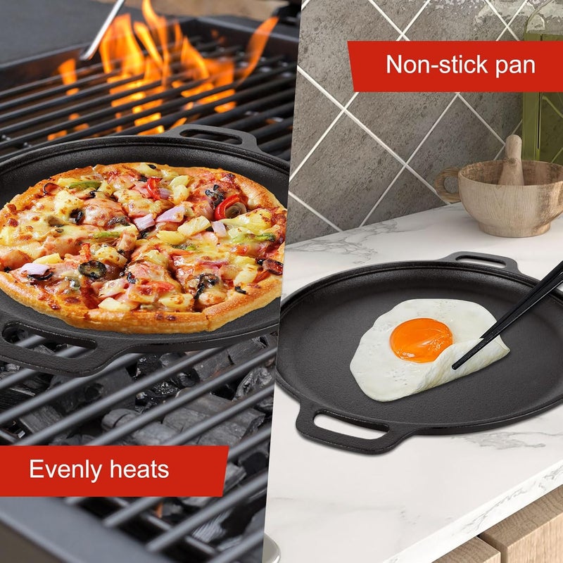 LOPYXBR Cast Iron Pizza Pan 12Inch/30CM Cast Iron Skillet Pan with Handle, Pre-Seasoned Round Cast Iron Griddle Pan for Tortillas, Baking Stove, Grill BBQ and Camping, Oven Safe - Image 4