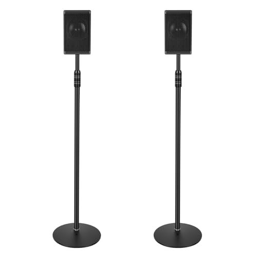 Howonder Speaker StandsAll Metal Speaker Stands Pair for Satellite Small Bookshelf SpeakersAdjustable Height from 33 to 48Holds up to 88 lbsEasy DIY AssemblyHD7182 PacksBlack - Image 1