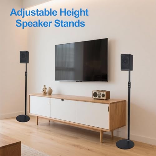 Howonder Speaker StandsAll Metal Speaker Stands Pair for Satellite Small Bookshelf SpeakersAdjustable Height from 33 to 48Holds up to 88 lbsEasy DIY AssemblyHD7182 PacksBlack - Image 3
