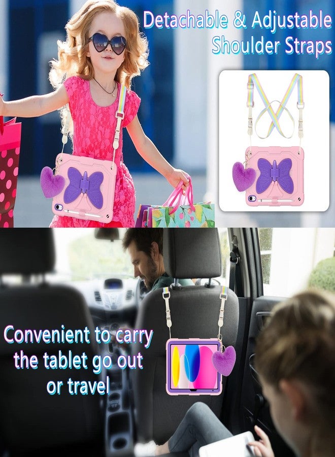 جراب WESADN لجهاز iPad الجيل العاشر 2022 مع واقي شاشة/مسند فراشة/حبل تعليق/سلسلة مفاتيح، جراب متين مع حامل قلم، غطاء للأطفال والفتيات لجهاز iPad الجيل العاشر 10.9 بوصة، وردي/بنفسجي - Image 5