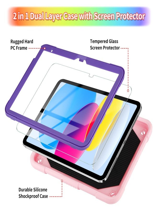 جراب WESADN لجهاز iPad الجيل العاشر 2022 مع واقي شاشة/مسند فراشة/حبل تعليق/سلسلة مفاتيح، جراب متين مع حامل قلم، غطاء للأطفال والفتيات لجهاز iPad الجيل العاشر 10.9 بوصة، وردي/بنفسجي - Image 3
