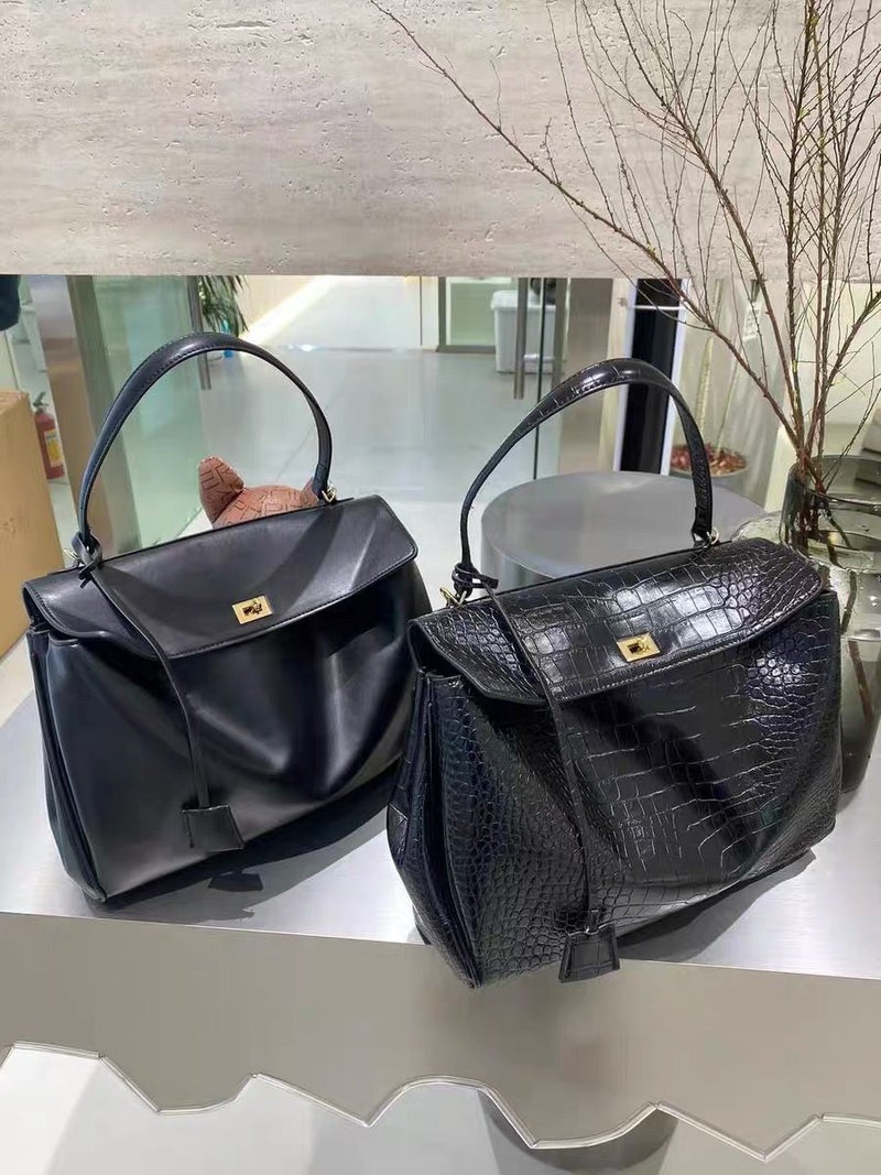 25 New Rot Crocodile Pattern Tote Bag Large Capacity Unisex Lock Kelly Bag Genuine Leather Shoulder Crossbody Bag - Image 3