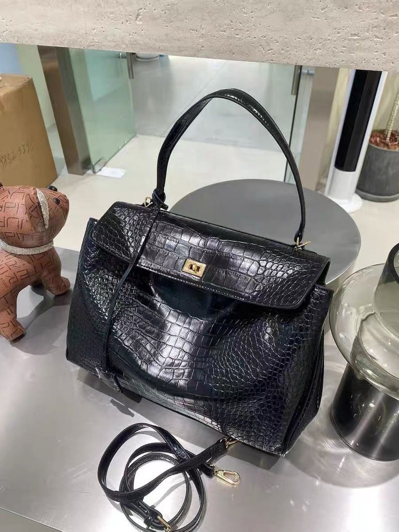 25 New Rot Crocodile Pattern Tote Bag Large Capacity Unisex Lock Kelly Bag Genuine Leather Shoulder Crossbody Bag - Image 2