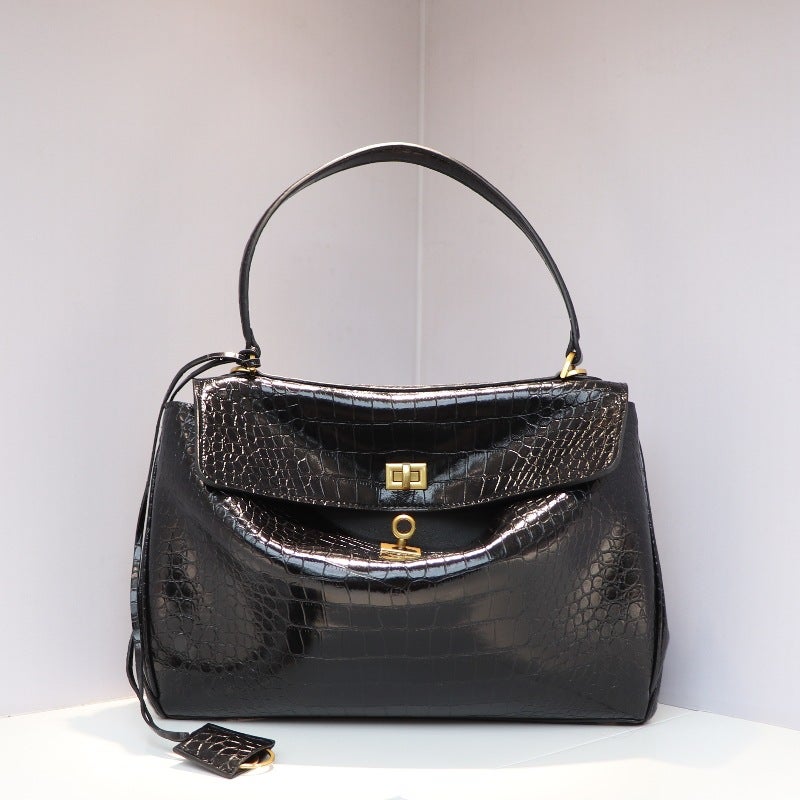 25 New Rot Crocodile Pattern Tote Bag Large Capacity Unisex Lock Kelly Bag Genuine Leather Shoulder Crossbody Bag - Image 1