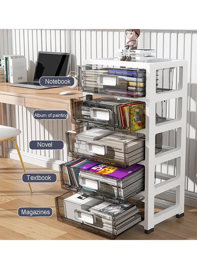 Beauenty Storage Cabinet Household Slit Storage Box Office File Organizer, Dustproof Storage Containers Storage Cart Book Shelf ＆Bedside Table Bedroom Kitchen Bathroom (B 5 Layer) - Image 4