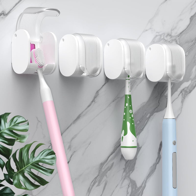 LUWUIDEN 4 Pcs Toothbrush Holders Wall Mounted, Single Slot Design, Shower Self Adhesive Wall Mounted Toothbrush Holder with Cover, Waterproof and Dustproof, Suitable for Bathroom, Family, Travel (Transparent) - Image 1