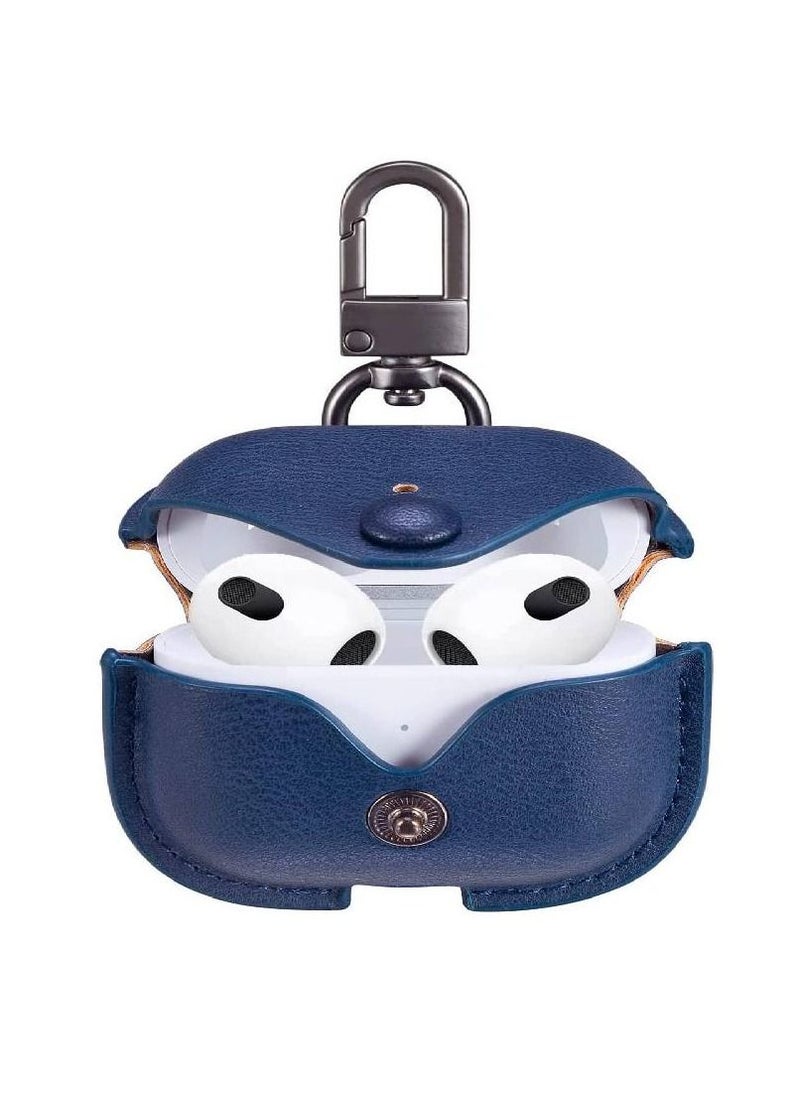 Generic - Leather Protective Case Skin Cover with Keychain and Lock for Apple Airpods 3 Case Women Men Blue - Image 1