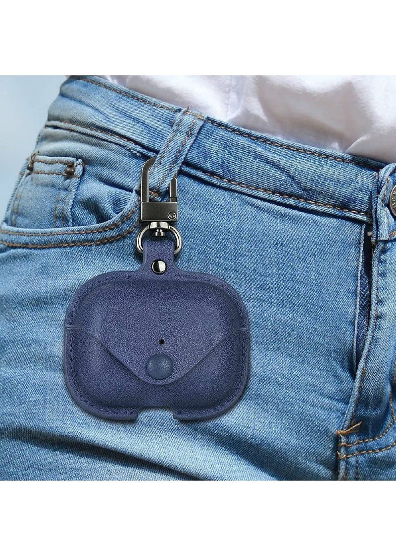 Generic - Leather Protective Case Skin Cover with Keychain and Lock for Apple Airpods 3 Case Women Men Blue - Image 1