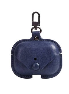 Leather Protective Case Skin Cover with Keychain and Lock for Apple Airpods 3 Case Women Men Blue