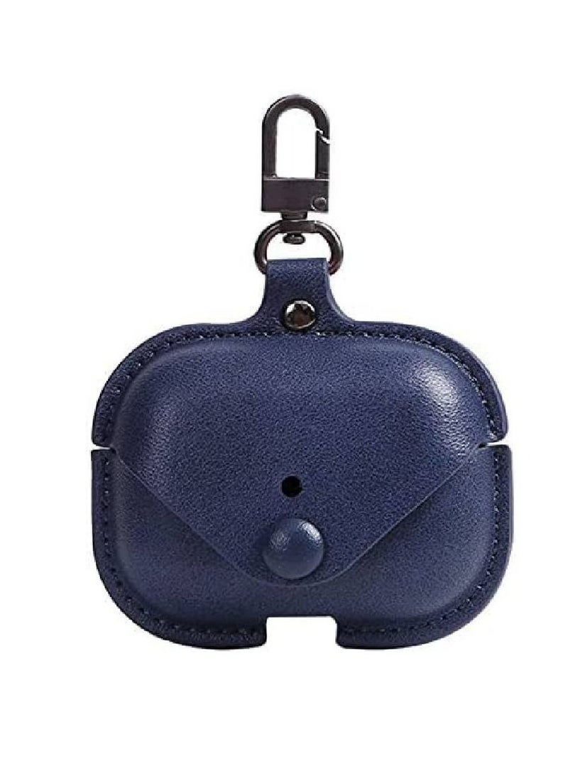 Generic - Leather Protective Case Skin Cover with Keychain and Lock for Apple Airpods 3 Case Women Men Blue - Image 1
