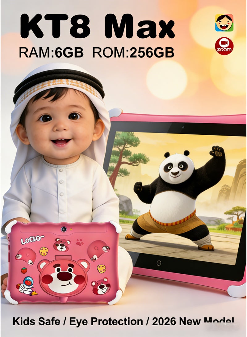 CCIT KT8 Max Kids Tablet - 10.1-inch HD Screen, 6GB RAM, 256GB ROM, Android 13, 10000mAh Battery, WiFi/BT with Protective Case-Rose Red (Lotso - Image 2