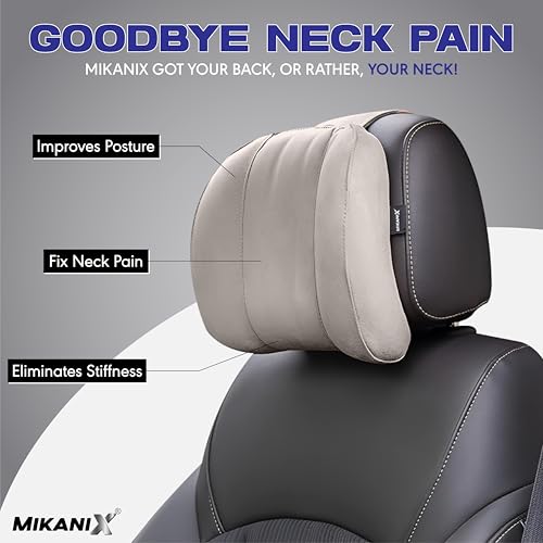 OBEROI'S TRADERS Car Headrest Pillow | Polyfill Fiber Cotton Neck/Head Support Cushion | Ergonomic Travel Headrest | Breathable Soft Cover | Universal Fit (Beige) - Image 2