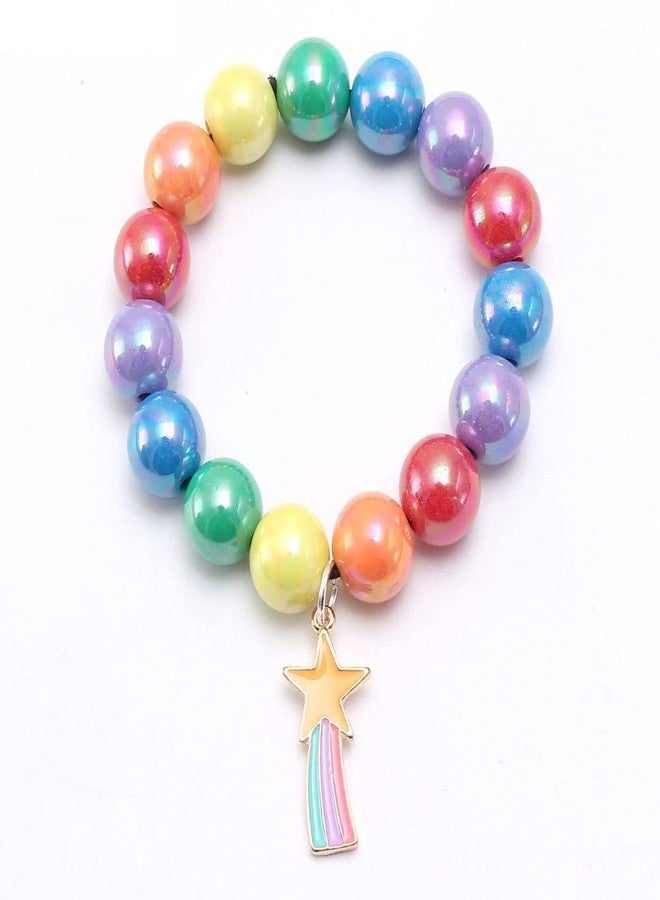 El Regalo 2PCs Girls Kids Rainbow Beads Charms Bracelets Set- Heart, Unicorn, Mermaid, Rainbow, Star charms for Baby Toddler Girls Kids (Star & Heart) - Image 2