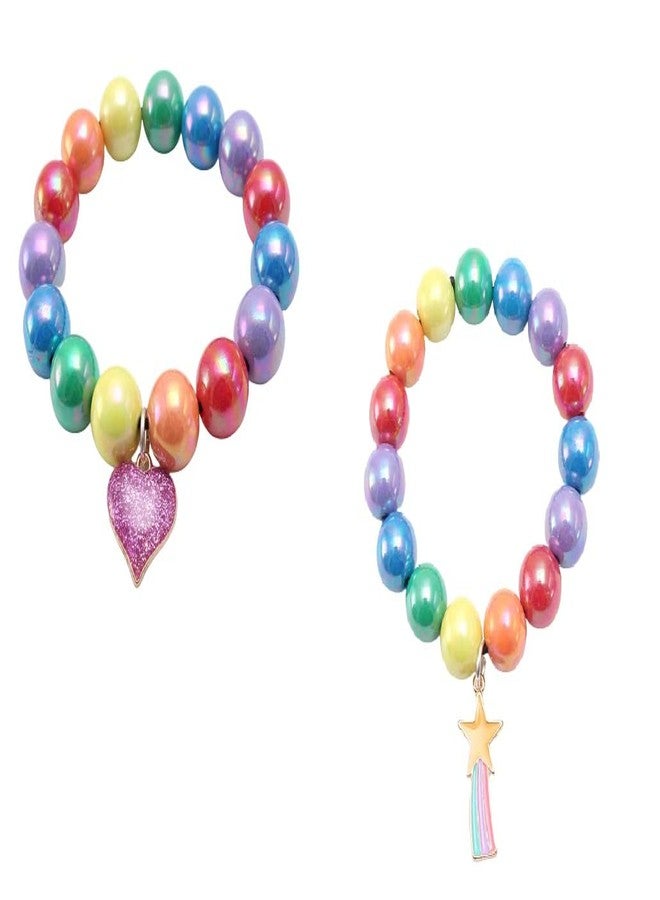 El Regalo 2PCs Girls Kids Rainbow Beads Charms Bracelets Set- Heart, Unicorn, Mermaid, Rainbow, Star charms for Baby Toddler Girls Kids (Star & Heart) - Image 1