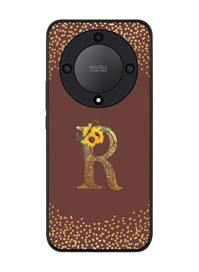 Stylizedd Rugged Black edge case for Honor X9a 5G Slim fit Soft Case Flexible Rubber Edges Anti Drop TPU Gel Thin Cover -  Custom Monogram Initial Letter Floral Pattern Alphabet - R  (Brown ) - Image 1