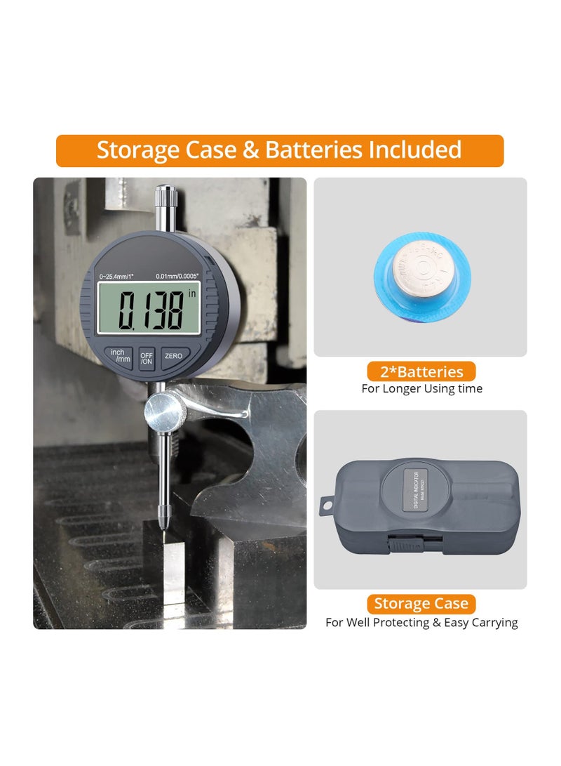 Y&D SYOSI Electronic Digital Dial Indicator Gauge Inch/Metric Conversion 0-1 Inch/25.4 mm Probe Test High Resolution: 0.0005Inch/0.01mm, Silver Gray  - Image 5
