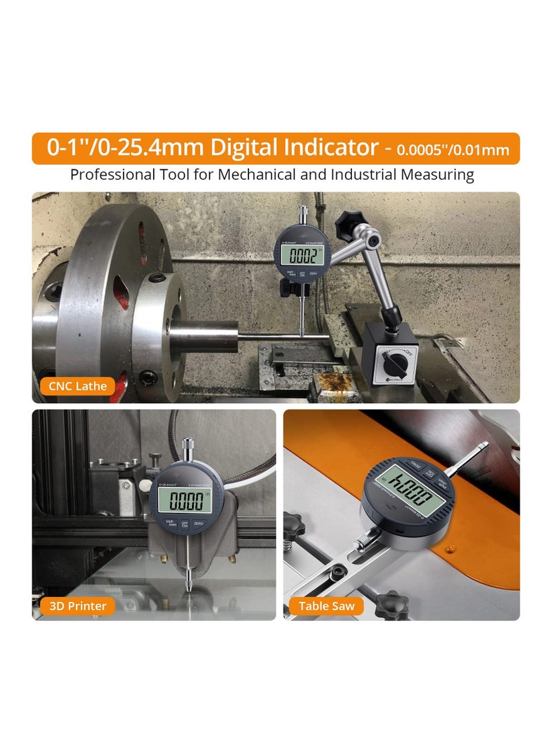 Y&D SYOSI Electronic Digital Dial Indicator Gauge Inch/Metric Conversion 0-1 Inch/25.4 mm Probe Test High Resolution: 0.0005Inch/0.01mm, Silver Gray  - Image 3