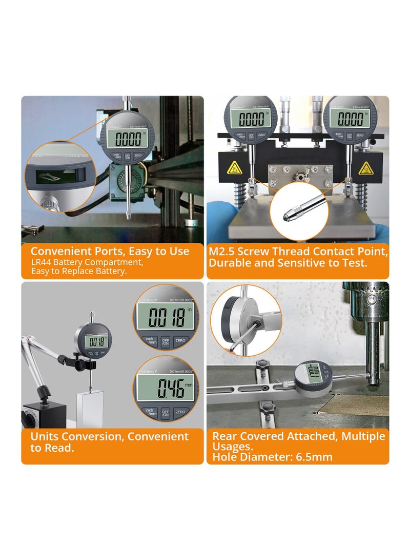 Y&D SYOSI Electronic Digital Dial Indicator Gauge Inch/Metric Conversion 0-1 Inch/25.4 mm Probe Test High Resolution: 0.0005Inch/0.01mm, Silver Gray  - Image 4