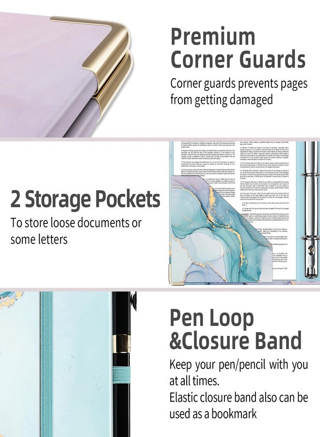 EYROZILL Mini Binder with Clipboard,3 Ring 1 Inch, for 5.5" x 8.5" Paper.A5 Binders with 5-Tab Dividers for School Office Supplies and Home, Green Marble - Image 4