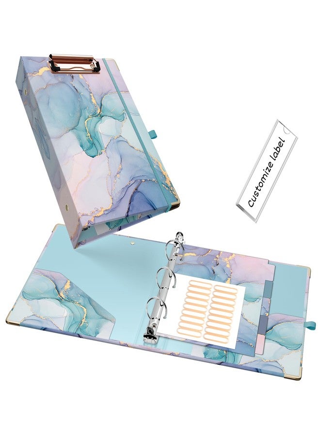 EYROZILL Mini Binder with Clipboard,3 Ring 1 Inch, for 5.5" x 8.5" Paper.A5 Binders with 5-Tab Dividers for School Office Supplies and Home, Green Marble - Image 1