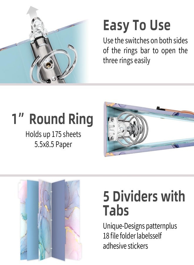 EYROZILL Mini Binder with Clipboard,3 Ring 1 Inch, for 5.5" x 8.5" Paper.A5 Binders with 5-Tab Dividers for School Office Supplies and Home, Green Marble - Image 3