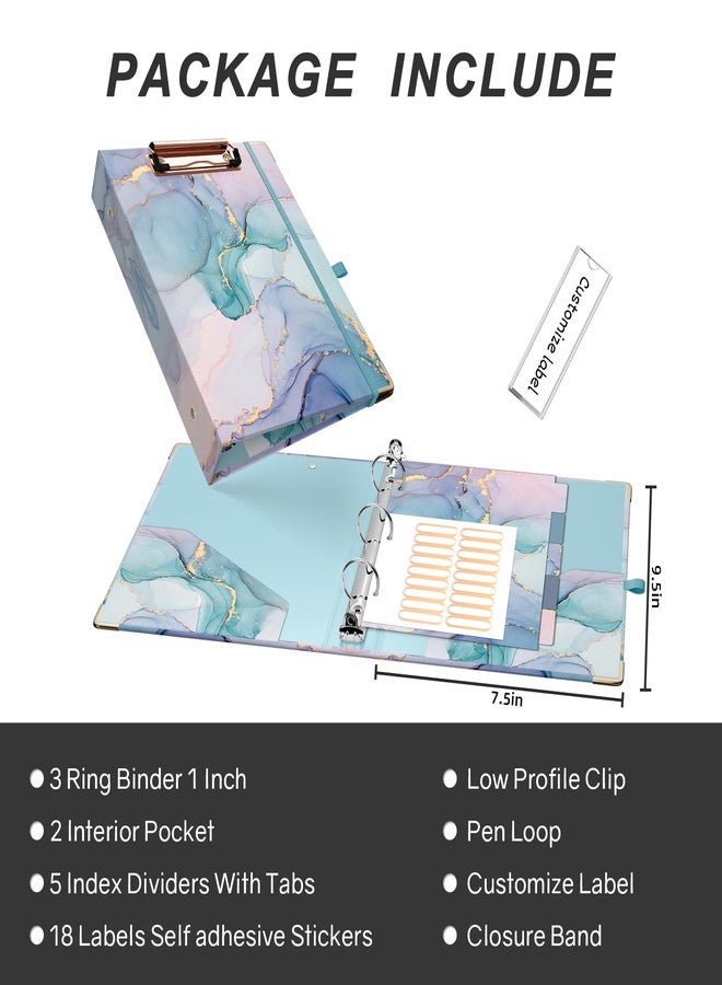 EYROZILL Mini Binder with Clipboard,3 Ring 1 Inch, for 5.5" x 8.5" Paper.A5 Binders with 5-Tab Dividers for School Office Supplies and Home, Green Marble - Image 5