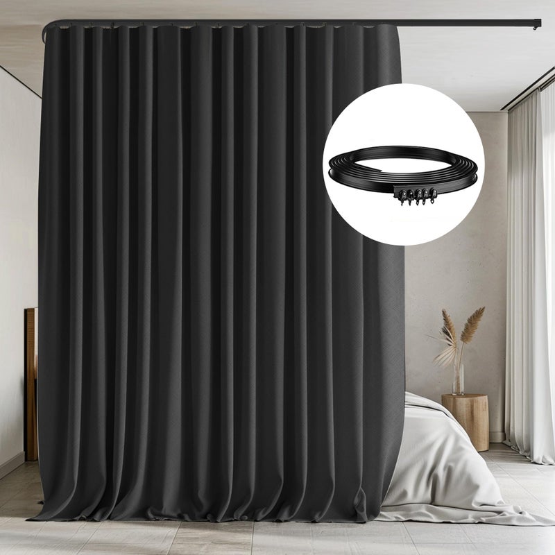MaKefeile Room Divider Curtain with Flexible Ceiling Track Set Total Blackout Ceiling Curtains and Track Sliding Door Curtains Extra Wide Curtains Portable Curtain.(Black W150 x H96 1 Panel) - Image 1