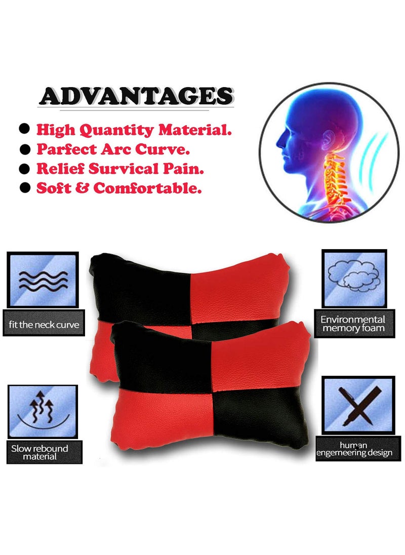 Adroitz Adroitz Red Car Seat Neck Rest Cushion Pillow in Check Design Set of 2 for Seltos_PR212  - Image 4