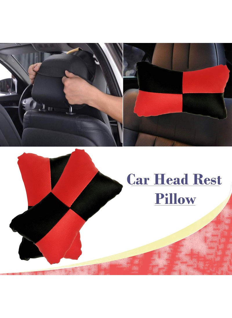 Adroitz Adroitz Red Car Seat Neck Rest Cushion Pillow in Check Design Set of 2 for Seltos_PR212  - Image 3