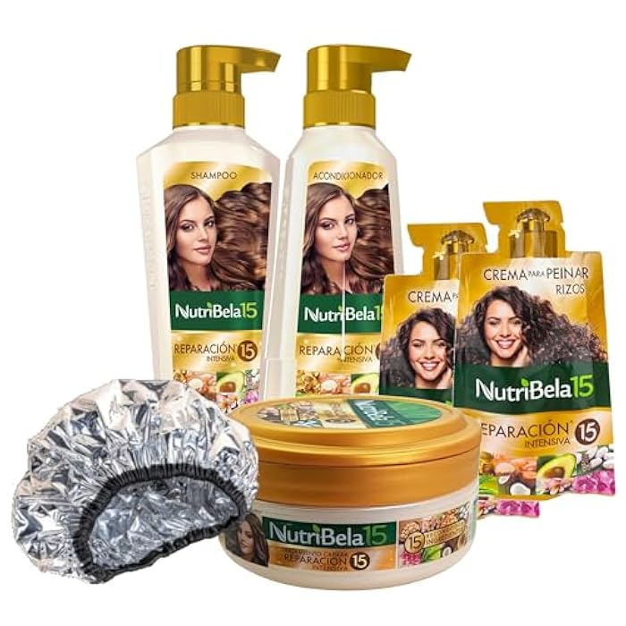Kit (Shampoo + Conditioner + Treatment + Styling Cream + Aluminum Cap) Intensive Repair | Set Reparacion Intensiva Nutribela15 Colombia (20.8oz) - Image 1