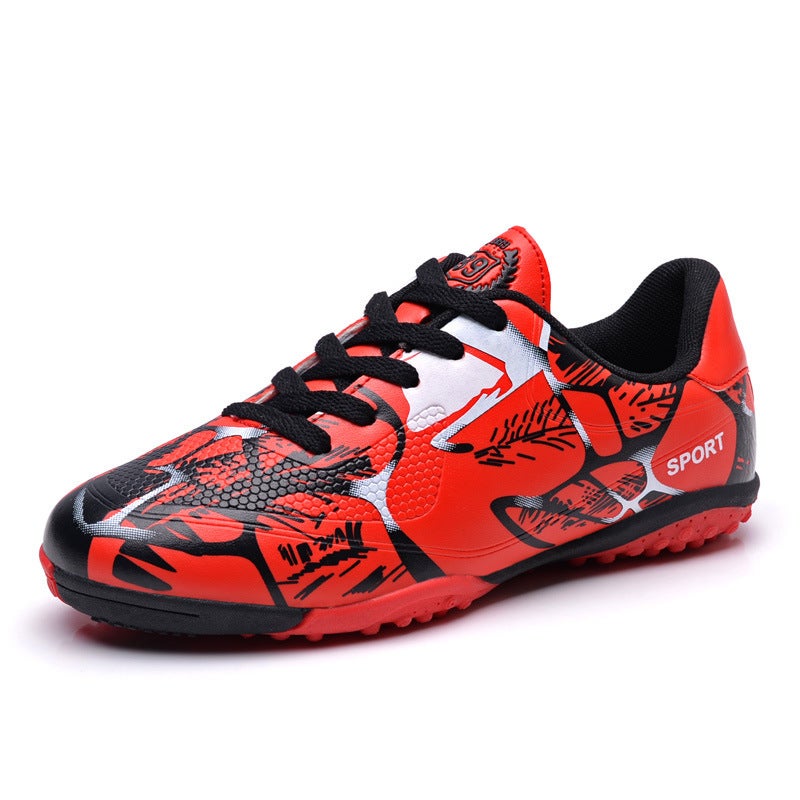 Unisex Soccer Cleats Low Top Leather Football Boots 163 red (flat)  - Image 1